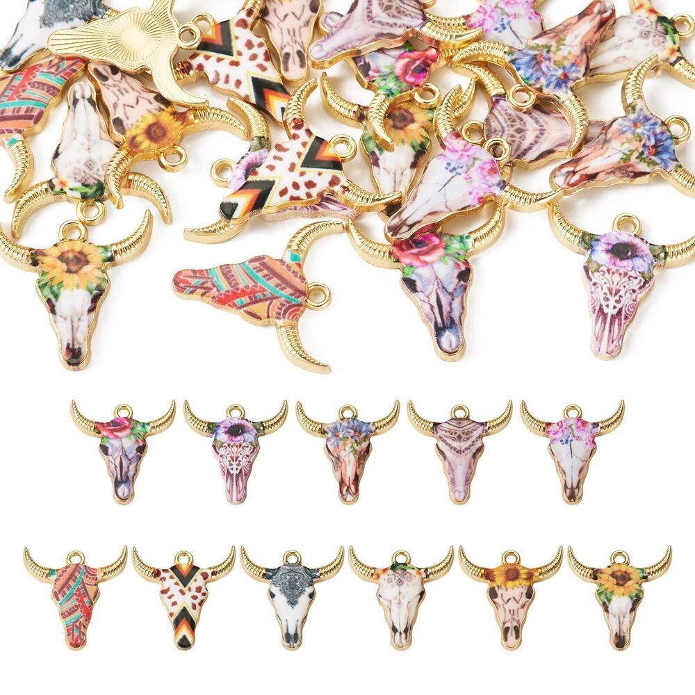 2506 22Pcs Enamel Animal Charms - 11 Colors Ox Cattle Head Charms Light